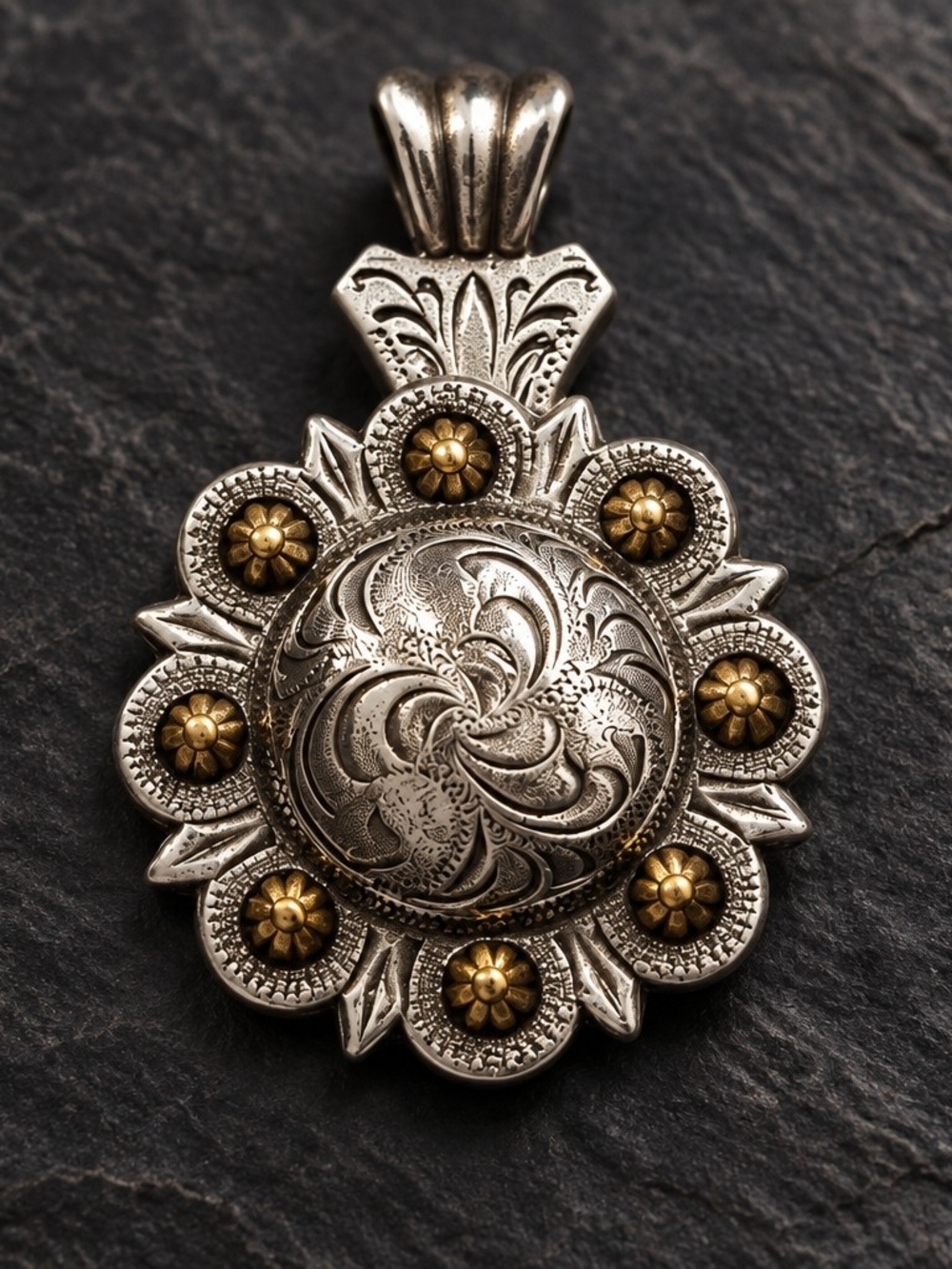 Texhas Berry sterling silver floral Concho